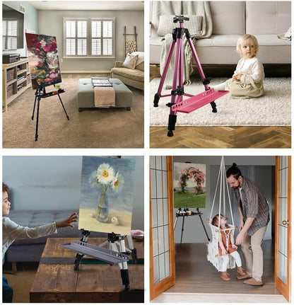Art Easel Stand for Painting and Sign - RRFTOK 17 to 66 Inch Adjustable Aluminum Tripod Easels for Display, Portable Canvas and Poster Stand with Carry Bag for Beginners, Students and Classroom Use