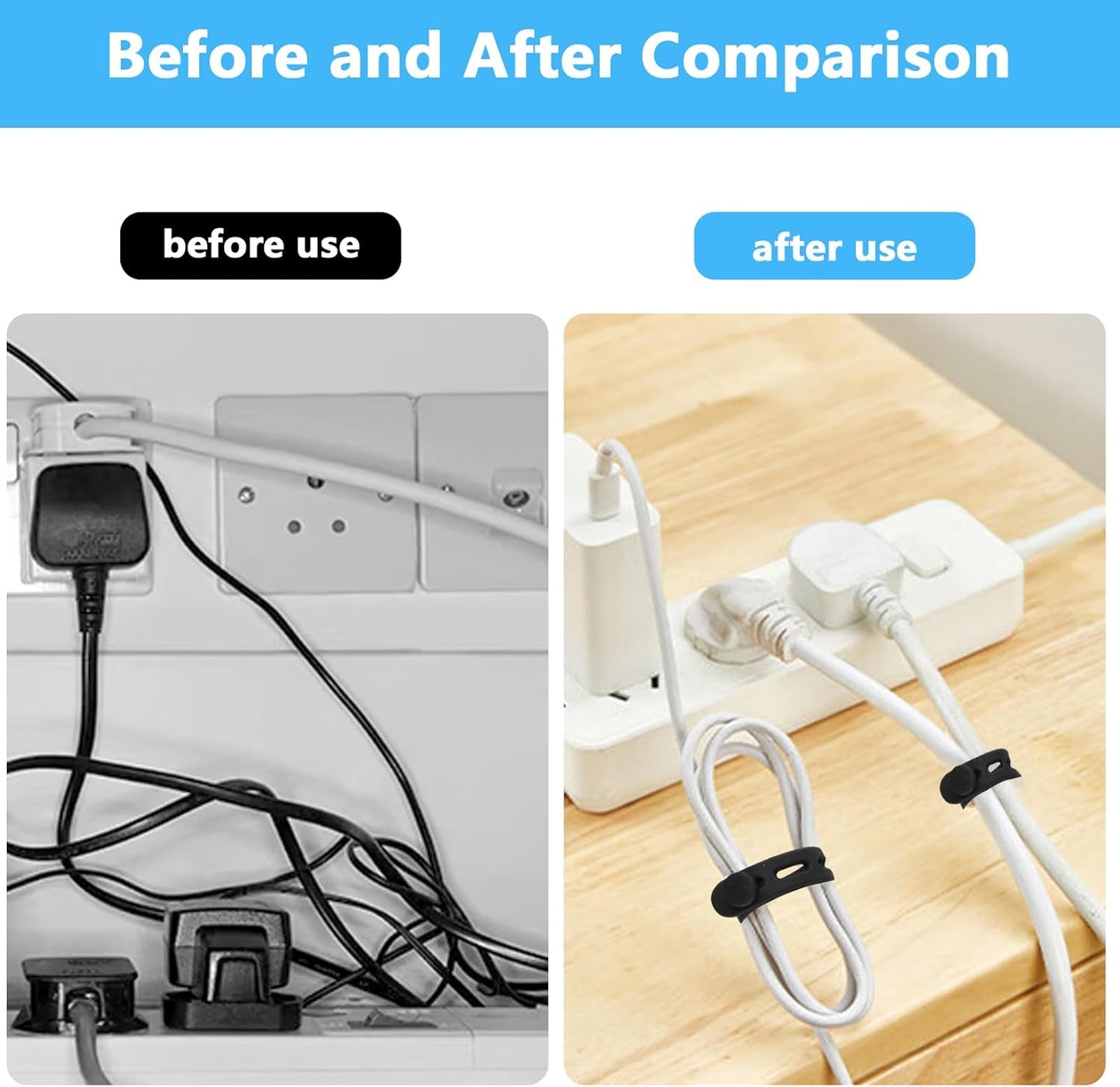 25 Pcs Silicone Cable Ties, Reusable Cable Straps Wire Organizer, Cable Management Cord Organizer for Fastening Earphone Phone Charger Home Office Desk Kitchen Appliances Cable Cords Wires