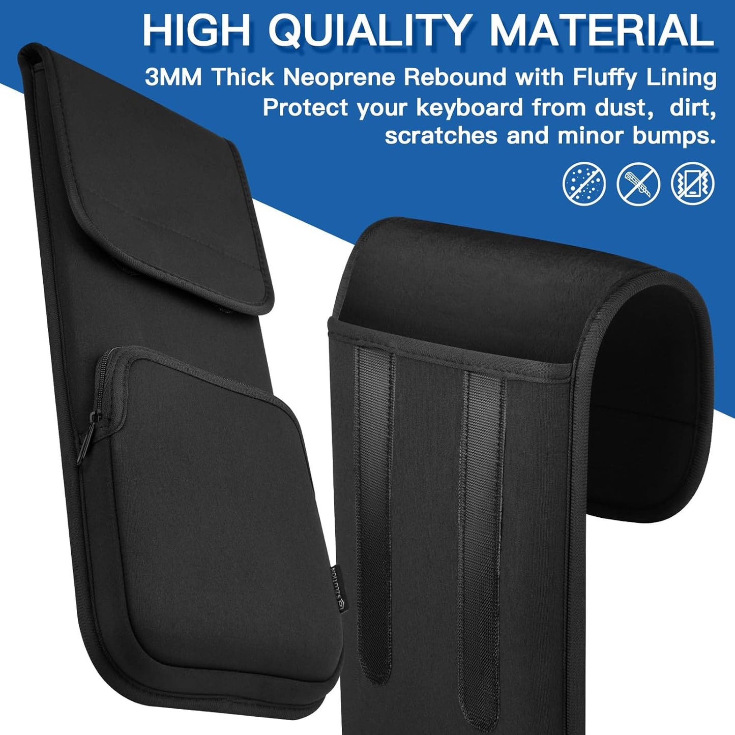 CaZLUTION Slim Neoprene Keyboard Sleeve Case for Wireless Keyboards (Fits 5.5" x 15.5" up to 5.5" x 17.7"), Protective Travel Storage with Mouse Pocket - Black