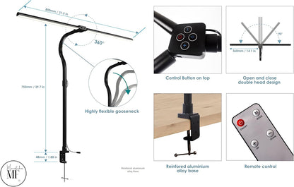 LED Desk Lamp with Clamp, Dimmable Clip On Light, Eye-Caring Gooseneck Task Lamp for Home Office, Study, Reading & Workbench, Adjustable Lighting for Small Desk – Black