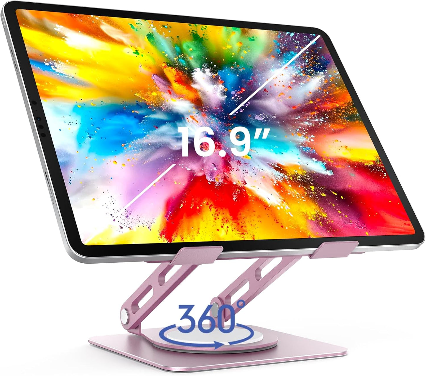 LOXP Adjustable Tablet Stand, 360 Rotating iPad Stand with Heavy-Duty Base, Tablet Holder Compatible with 4.7-16.9" Device, iPad Pro Air Mini, Kindle, Surface Tablet, Portable Monitors - Black