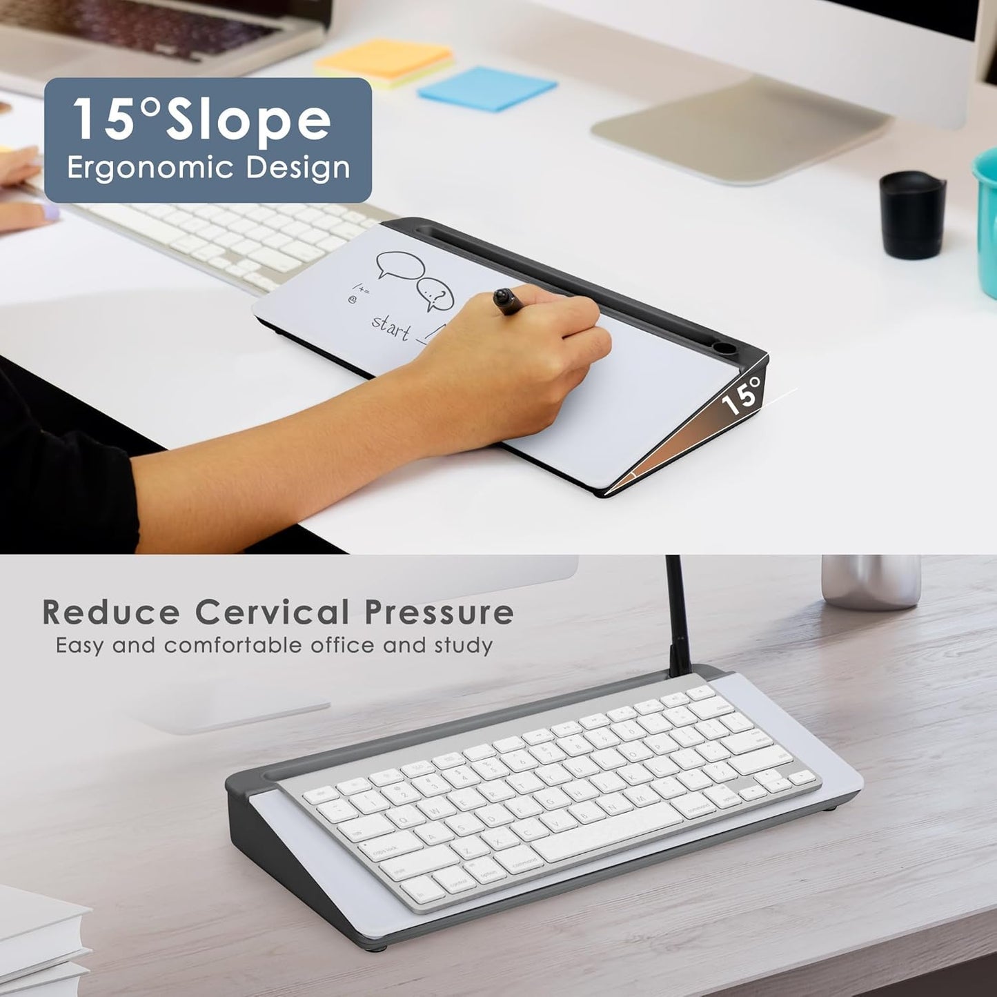 SHANTRA 16'' x 7'' Desktop Whiteboard with Fast Charger Station & Adjustable LED Lamp, Pink Desk Dry Erase Board with Organizer, Computer Pad & Keyboard Stand for Home, School, Office Desk Accessories
