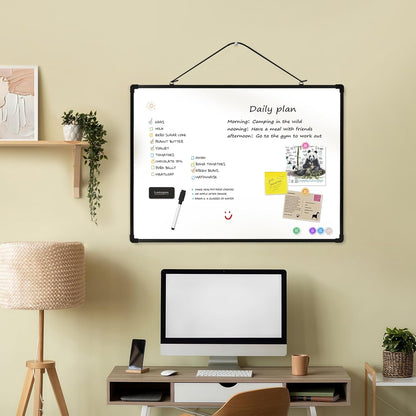 Small Dry Erase Board for Wall, 16" x 12" Double-Sided Hanging Whiteboard, Magnetic White Board with 4 Markers, 4 Magnets and 3 Mini Sticky Notes, Portable Whiteboard for Kids, School, Home, Office