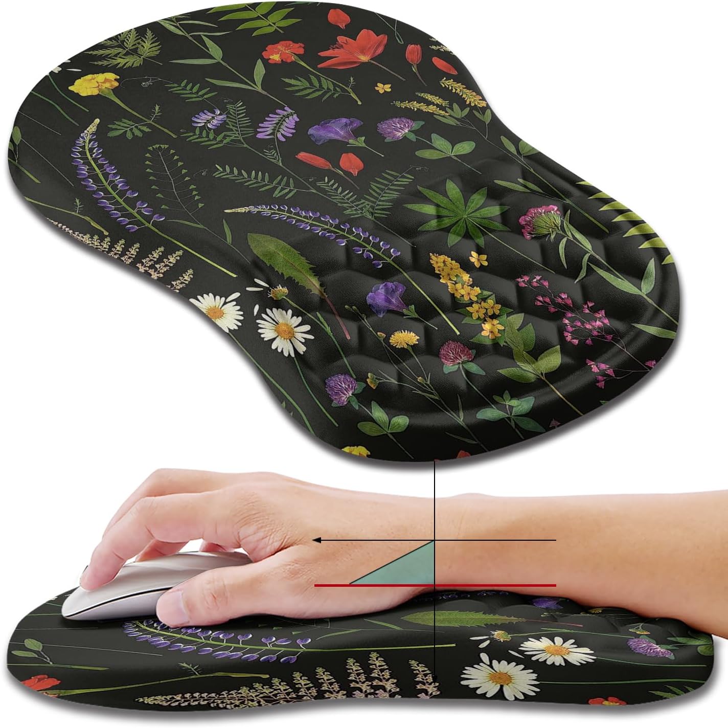 Hokafenle Ergonomic Mouse Pad Wrist Support, Wrist Rest Mousepad for Carpal Tunnel Pain Relief with Integrated Memory Foam Slope Massage Bulge (11.8x7.9 inch,Topographic Contour)