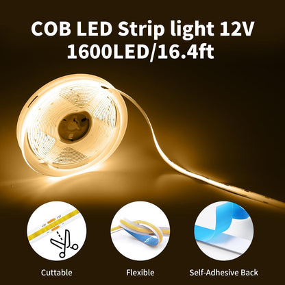 32.8FT/10M Blue COB LED Strip Light, 3200LEDS LED Tape Lights, High Bright CRI93+ Flexible Dimmable Light Strip for Bedroom TV Backlight Monitor Gaming Room Bar Decor(with Plug)