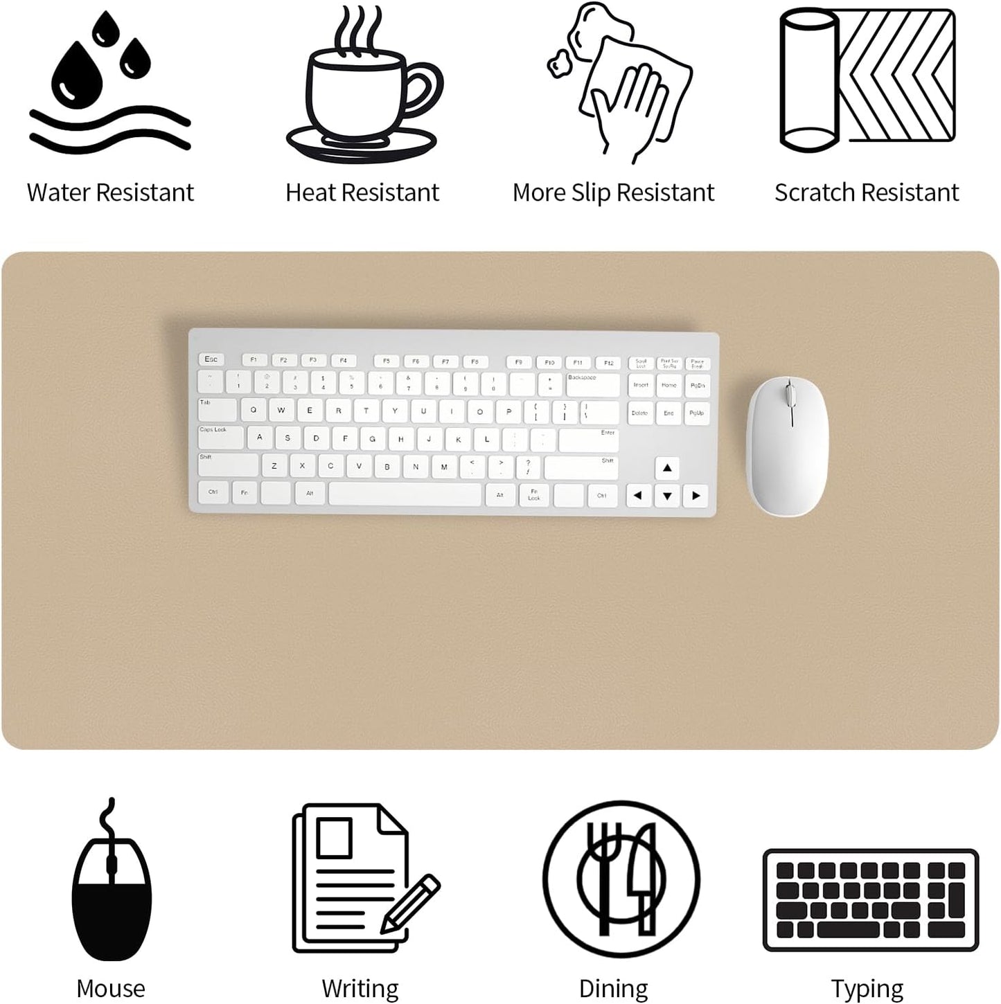 Bloss Leather Desk Pad and Keyboard Wrist Rest, Large Mouse Pad + Keyboard Pad+Mouse Wrist Support, Non-Slip Desk Mat Protector for Office, Home(31.5×15.7 Inches,Beige) - Colors A