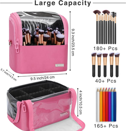 Makeup Brush Bag, Makeup Brush Holder Travel Stand-up Makeup Cup Large Makeup Brush Organizer Case Professional Cosmetic Bag Artist Storage Bag with Adjustable Divider (Large, Black)