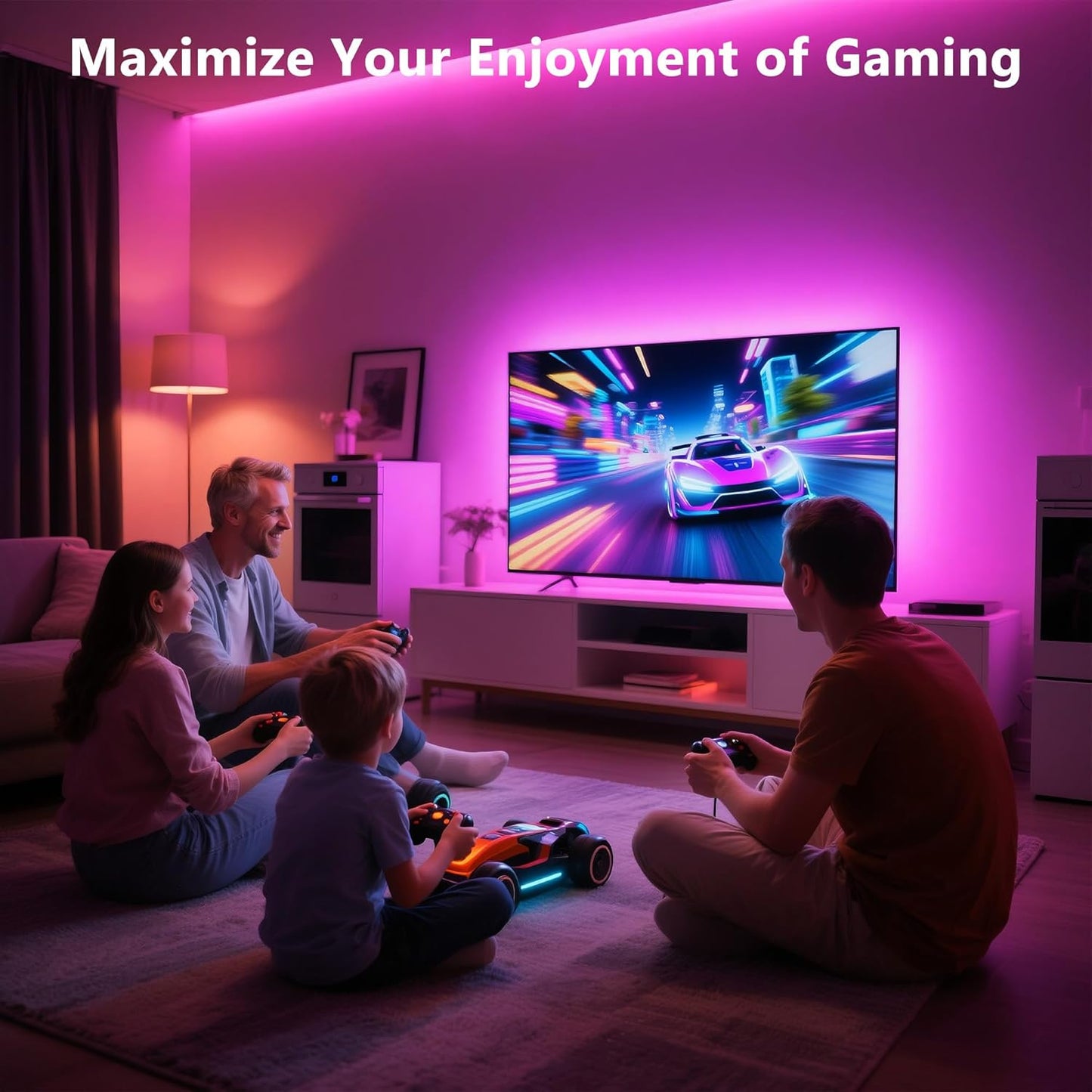 PANGTON VILLA TV LED Backlight for 40-60 Inch TV, 8.2ft LED Lights for TV with Bluetooth APP & Remote Control, 16 Color Led Strip Lights Changing TV Lights Behind with Music Sync for Bedroom