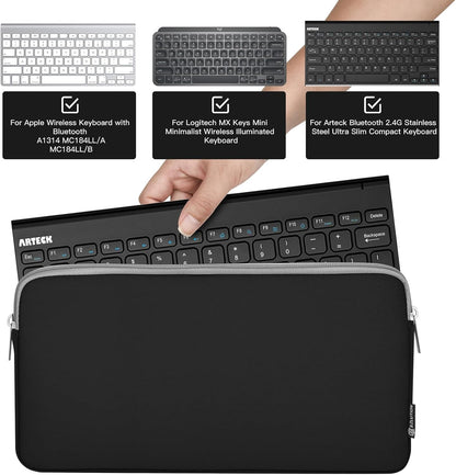 Neoprene Keyboard Sleeve Case for Apple MC184LL/B Wireless Bluetooth Keyboard, Protective Keyboard Case with Zipper for Small Wireless Keyboard, Black