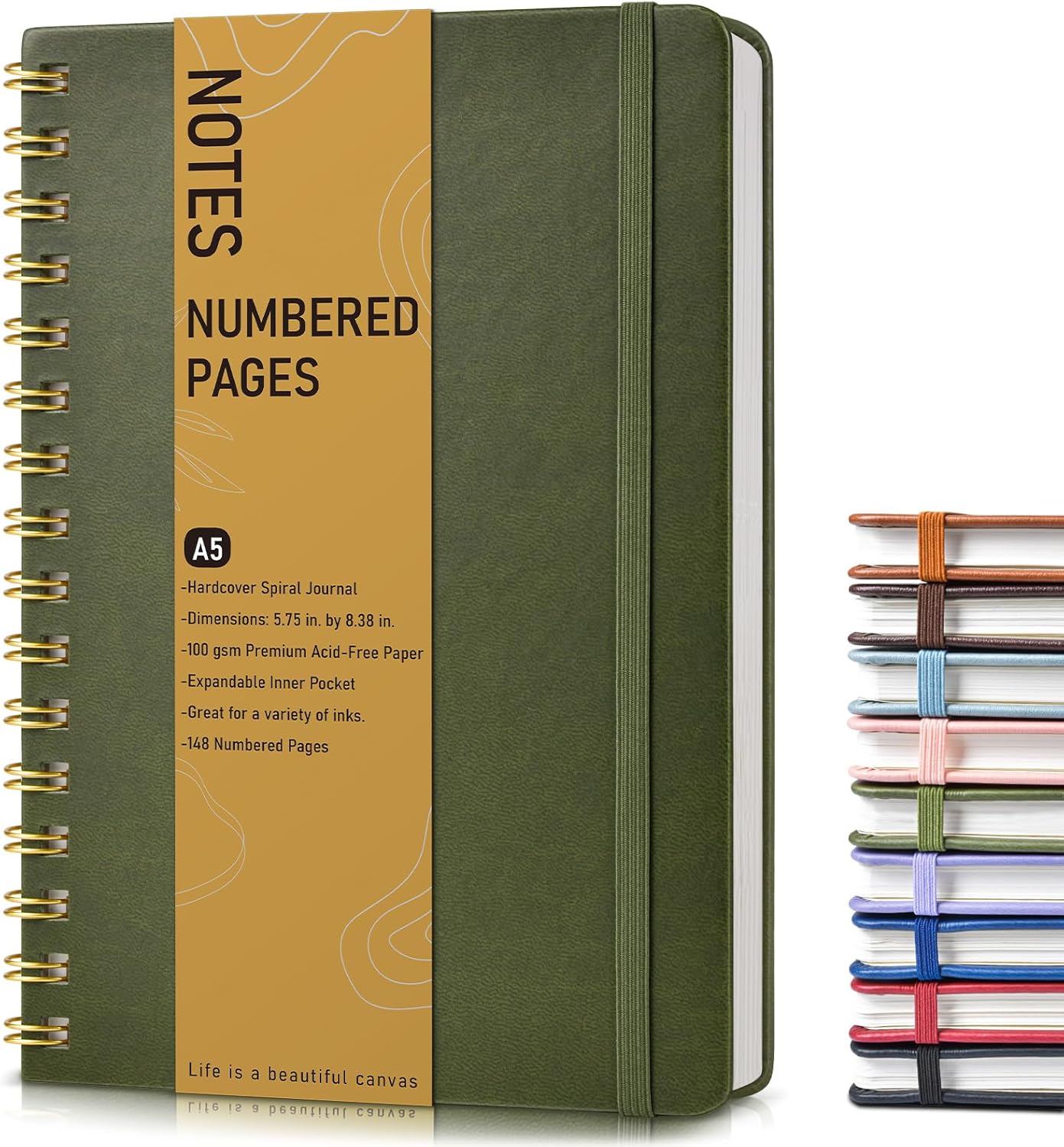 Graph Spiral Journal Notebook, A5 Hardcover Spiral Journals for Women Men, 100 GSM Graph Paper Notebooks, 150 Pages Spiral Bound Grid Notebook for Writing Note Taking Work 5.75" x 8.38" Olive Green