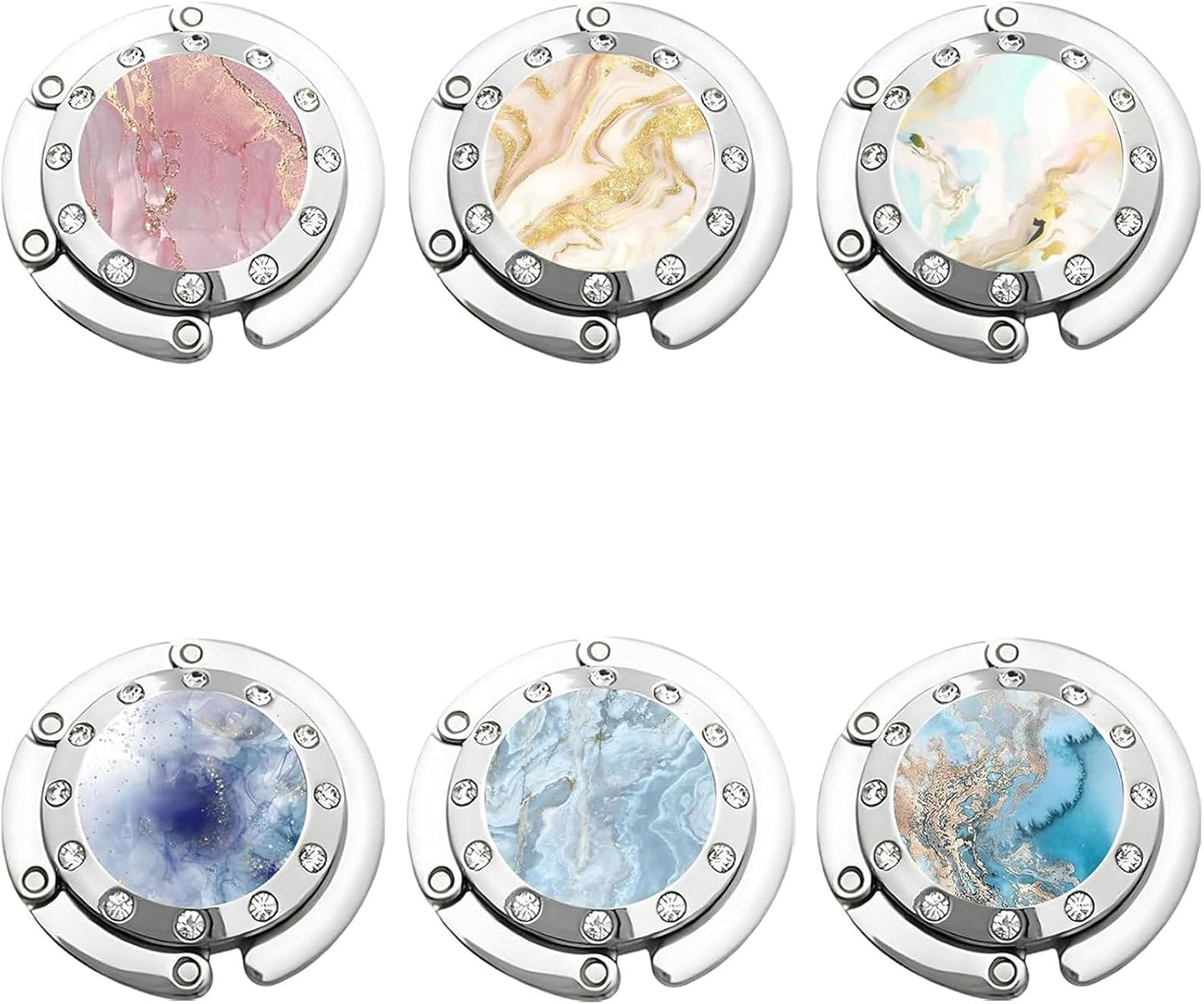 6 Pack Foldable Purse Hooks for Women, Decorative Handbag Hangers with Marble Pattern, Space-Saving Table Hooks for Restaurants, Travel, Home & Office(Marble Pattern)