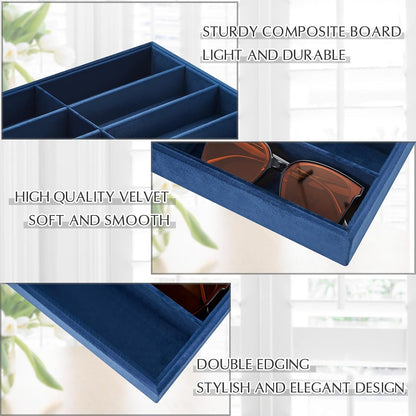 Amylove 2 Pcs Sunglass Organizer Trays Glasses Stackable Jewelry Trays Sunglass Organizer Display Box(8 Grids,Beige)