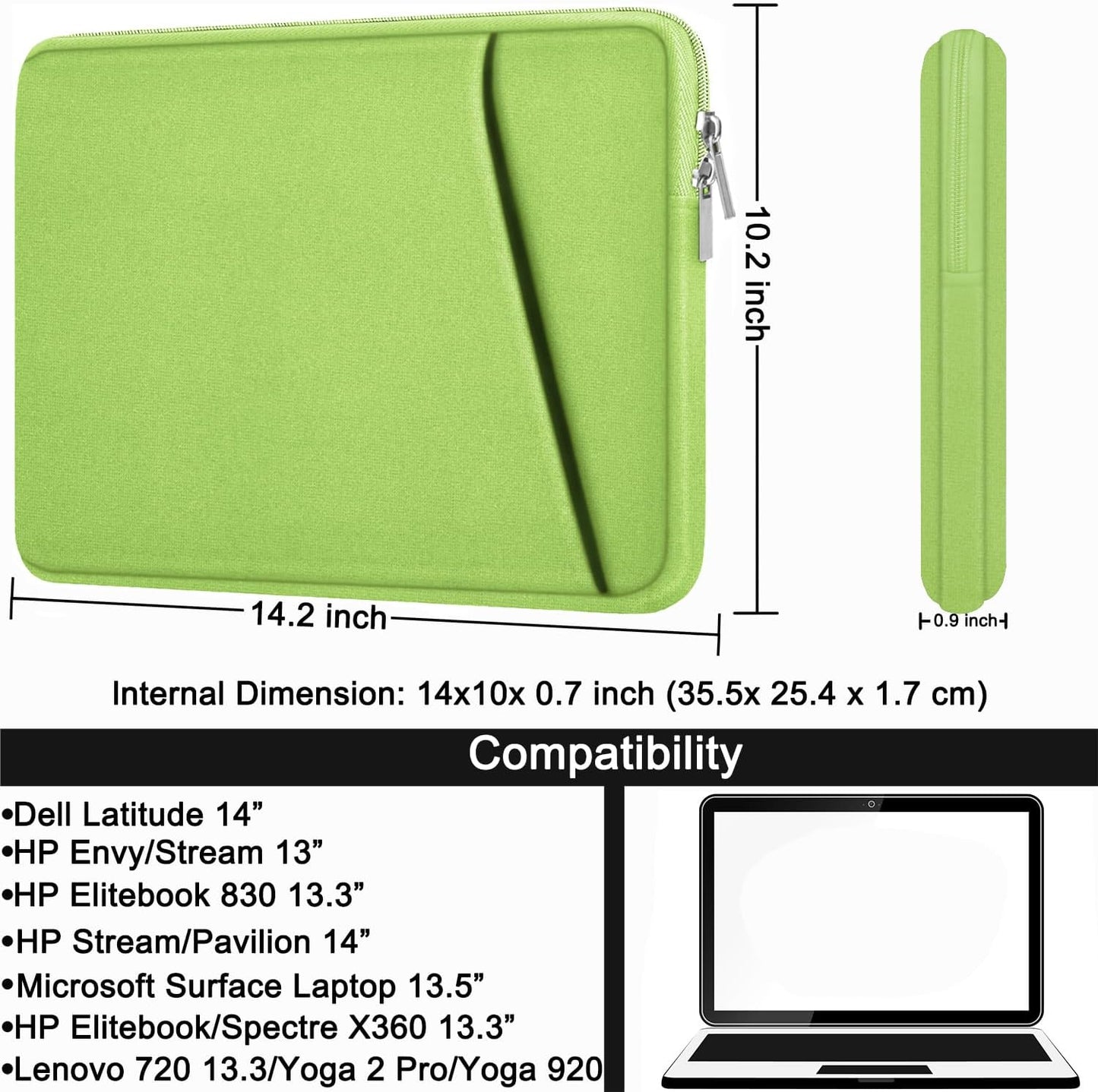 Laptop Sleeve, Durable Briefcase Shockproof Protective Case, Handbags Portable Laptop Bag for 15.6 inch HP Dell Asus Lenovo Notebook Computer with Front Pocket, Black