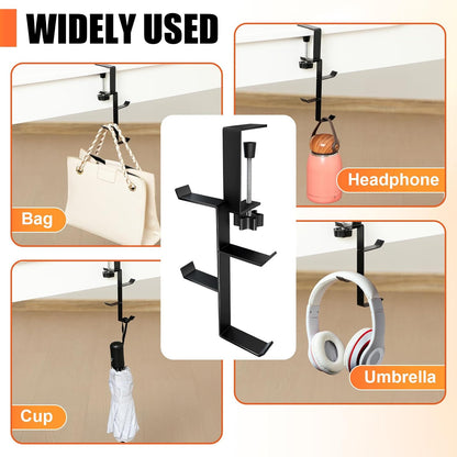 MorningRo 4 Tier Desk Hook, Under Desk Handbag Hanger Purse Hook for Table,Backpack Hanger Purse Holder for Desk Mount Adjustable Can Hook Bags, Umbrellas, Keys,Cups, Headphone Holder