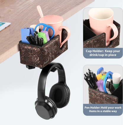 Desk Cup Holder Clip on Pen Holder Headphone Hanger Headset Stand Rotatable Clamp Hook Under Desk (Black)