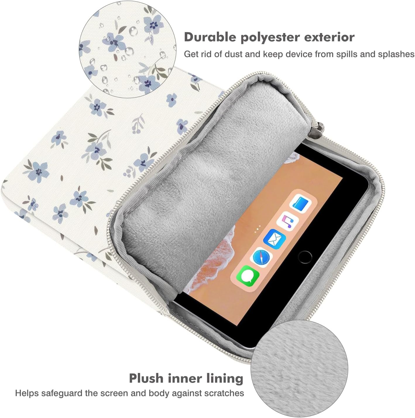 MoKo 7-8 Inch Tablet Sleeve Bag, Polyester Pouch Cover Case Fits iPad mini (A17 Pro) 8.3" 2024, iPad mini 6/5/4/3/2/1, Samsung Galaxy Tab S2 8.0, Tab A 8.0, ZenPad Z8s 7.9,Black