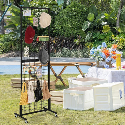 3 Packs 1.8' x 5.7' Grid Wall Panels Standing Wire Grid, Display Rack with T-Base Wheels Freestanding Gridwall Panel Tower for Shows, Black