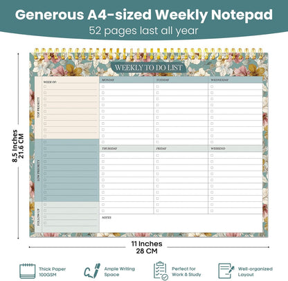 Weekly To Do List Notepad with 52 Undated Sheets（8.5"×11"）- Undated Weekly Planner Notepad for Office Desk Accessories and Supplies - Midnight Lilac