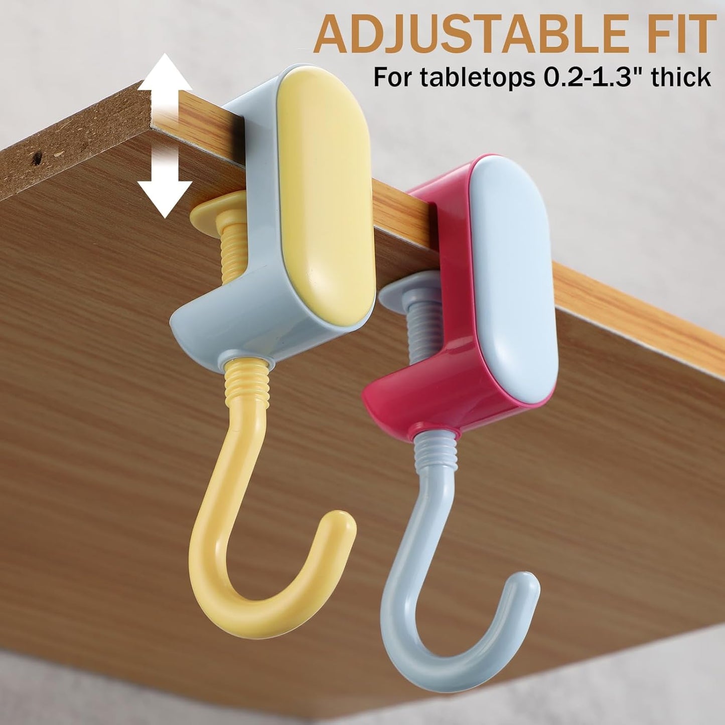 Novabright 4 Pack Adjustable Table Hooks for Hanging Purse Bags Heavy Duty No-Drill Desk Hooks Under Desk Bag Holders Multi-use Organizer for Handbag, Backpack, Headphone Office Table Accessories