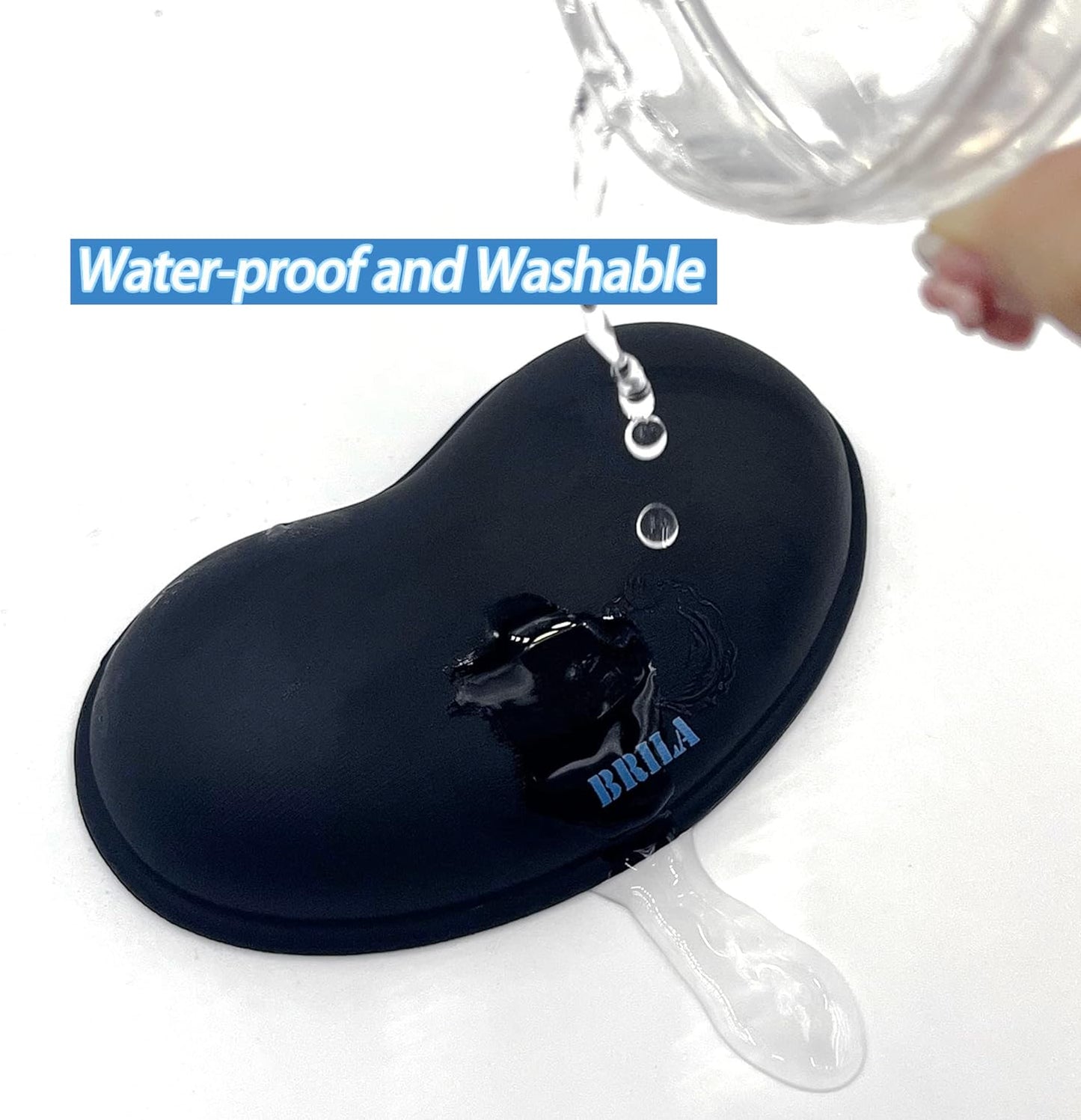 BRILA Ergonomic Silicone Mouse Wrist Rest, Cooling Silica Gel PU Leather Mouse Wrist Support Pad for Office Work and Laptop Computer Gaming