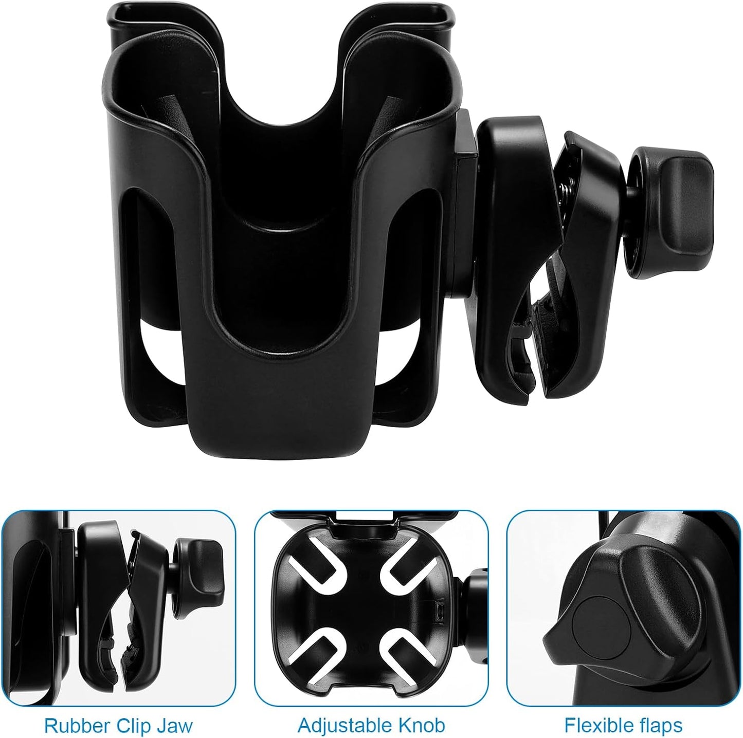 Accmor Stroller Cup Holder, Universal Cup Holder for Stroller Walker Bike, 360° Rotatable Large Caliber Designed Bottle Holder for Stroller, Bike, Wheelchair, Scooter