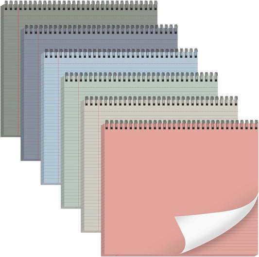 gisgfim 6 Packs 9.5" x 11" Landscape Note Pads College Ruled Notebooks Perforated Notepads 40 Sheets Punched Top Spiral Bound Notebooks 80GSM Lined Notepads for School,Office,Home (Neutral Color)