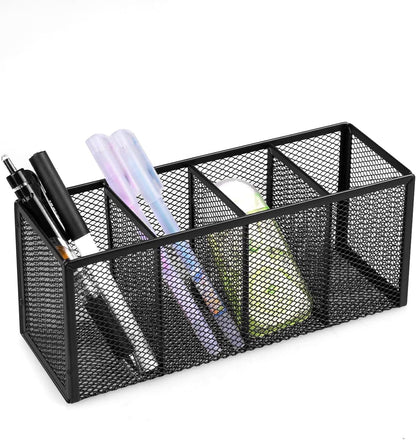 QYH Mesh Pen Cup Metal Pencil Holder for Desk 6 Packs Black Pen Organizer Office 3.54x3.93 Inch
