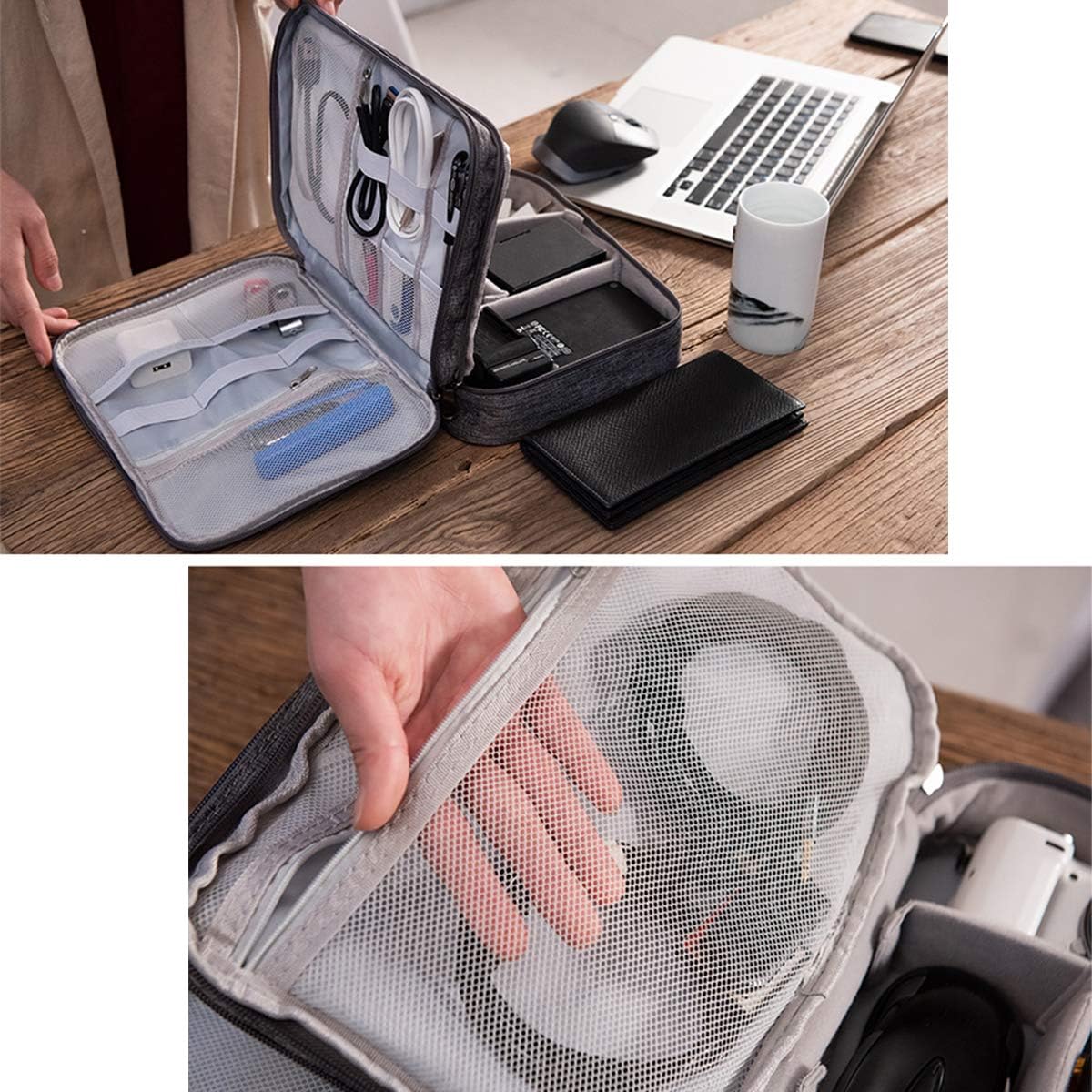 OrgaWise Electronics Organizer, Electronic Accessories Bag Travel Cable Organizer Three-Layer for iPad Mini, Kindle, Hard Drives, Cables, Chargers