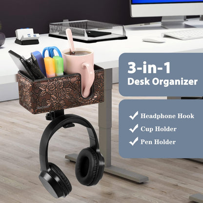 Desk Cup Holder Clip on Pen Holder Headphone Hanger Headset Stand Rotatable Clamp Hook Under Desk (Black)