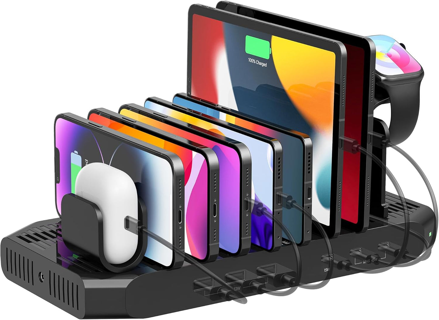 Unitek Multi Charging Station, 10-Port USB Charger for Multiple Device with SmartIC Tech and Adjustable Dividers, Organizer Stand Compatible with iPad, Tablet, Kindle, iPhone