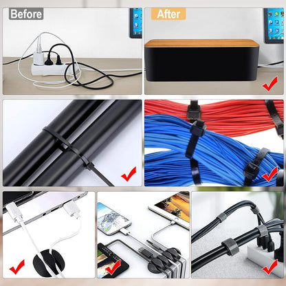 YUANYE Cable Management Box Cable Management Kit for Power Strip to Hide Wires,Cord Organizer Boxes,Safe ABS Material Wire Organizer of Cable Clips Sleeve for Home & Office,3Pack-128PCS/White