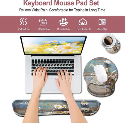 Mouse Pad with Wrist Support, Ergonomic Gel Mouse Pad Beautiful Flowers,Pink Hyacinths on Wood Panel，Non-Slip Durable, Memory Foam Keyboard Wrist Rest, Suitable for Office Typing Games