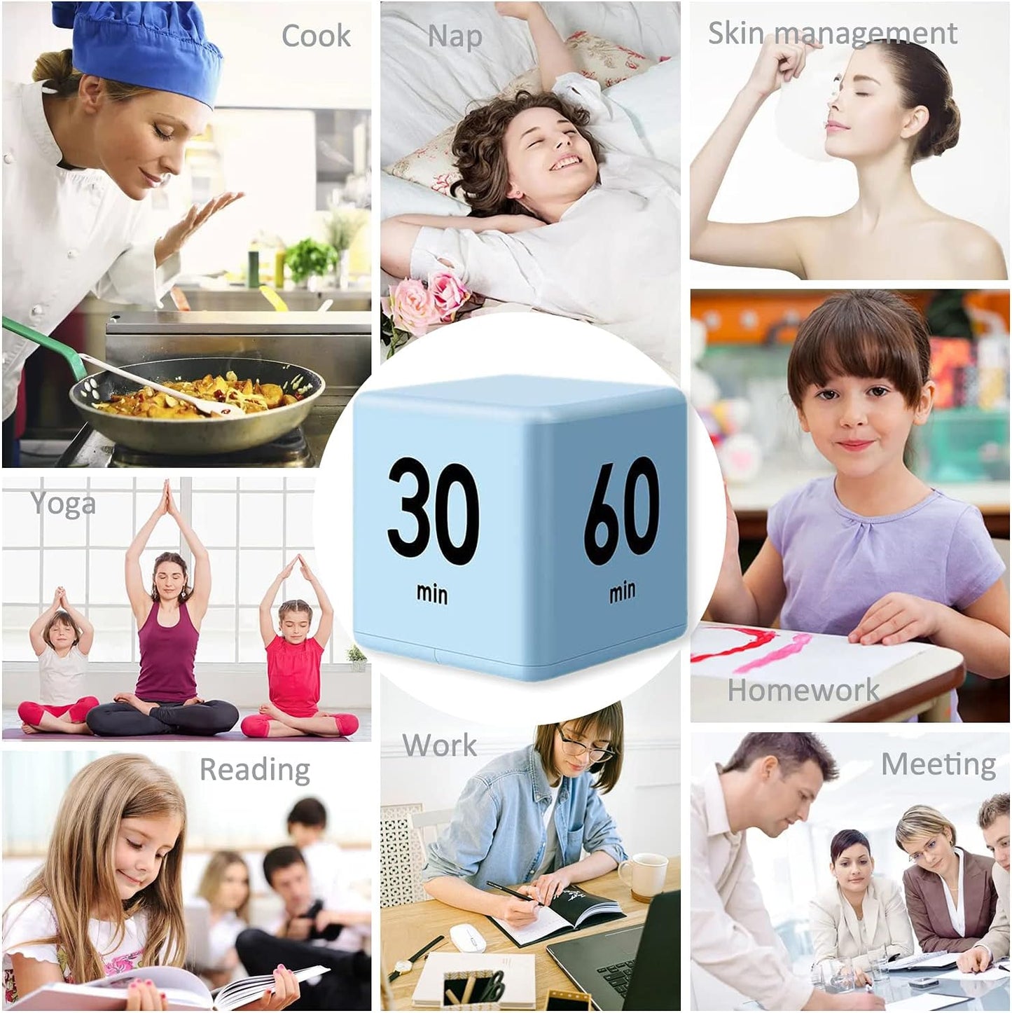Cube Timer, Kids Timer with Gravity Sensor Flip 15 20 30 60 Mins Countdown Settings for ADHD, Time Management, Classroom, Productivity Workout, Kitchen, Cooking, Study (Pink)