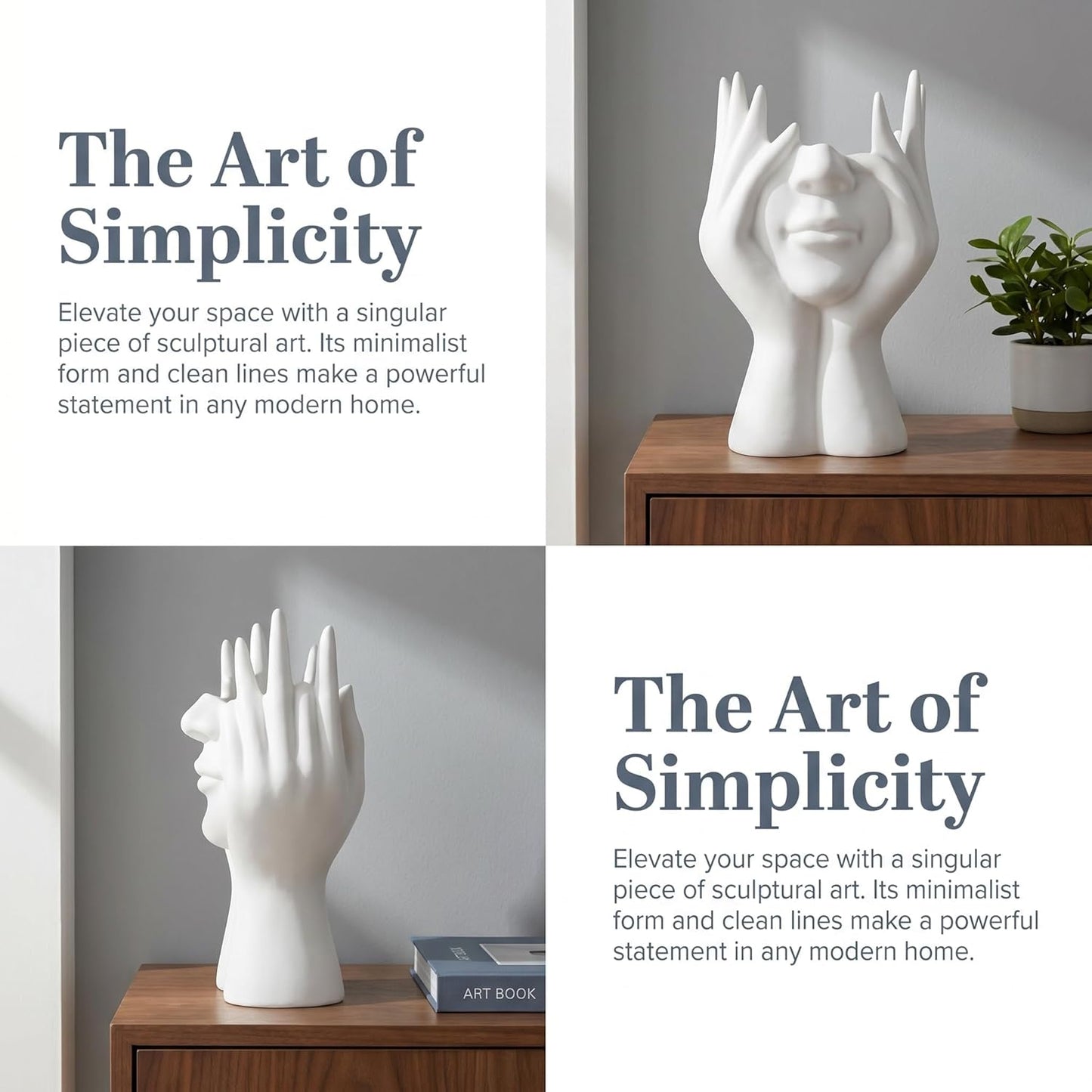 Pen Holder for Desk, Creative Face-Holding Art Sculpture Multi-Functional Organizer, Home Decor Figurine & Artificial Flower Vase Base, Desk Makeup Brush Holder, Unique Gift