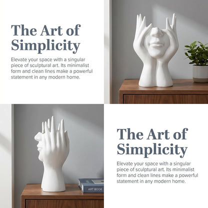 Pen Holder for Desk, Creative Face-Holding Art Sculpture Multi-Functional Organizer, Home Decor Figurine & Artificial Flower Vase Base, Desk Makeup Brush Holder, Unique Gift