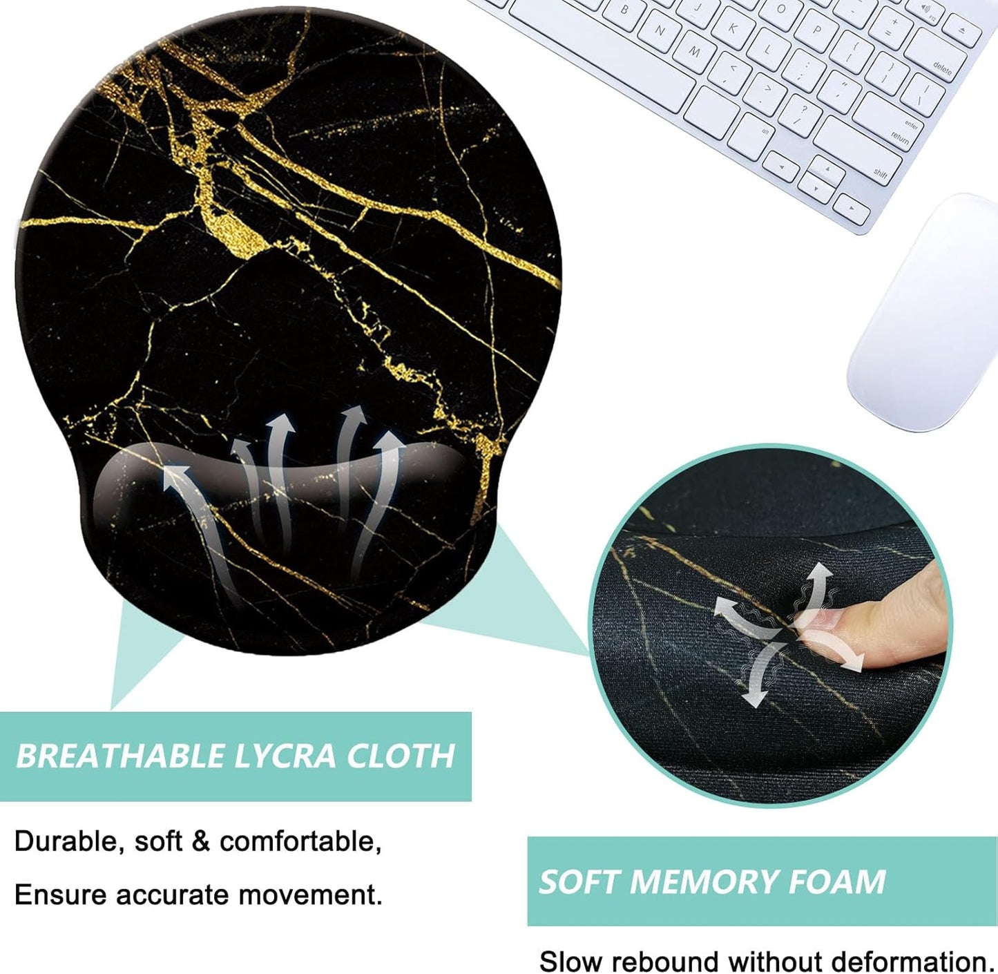 Mouse Pad with Wrist Support, Ergonomic Mouse Pad with Memory Foam Wrist Rest Cushion, Non-Slip Rubber Base Gaming Mice Pad for Home Office Computer Laptop, Flowers Grass