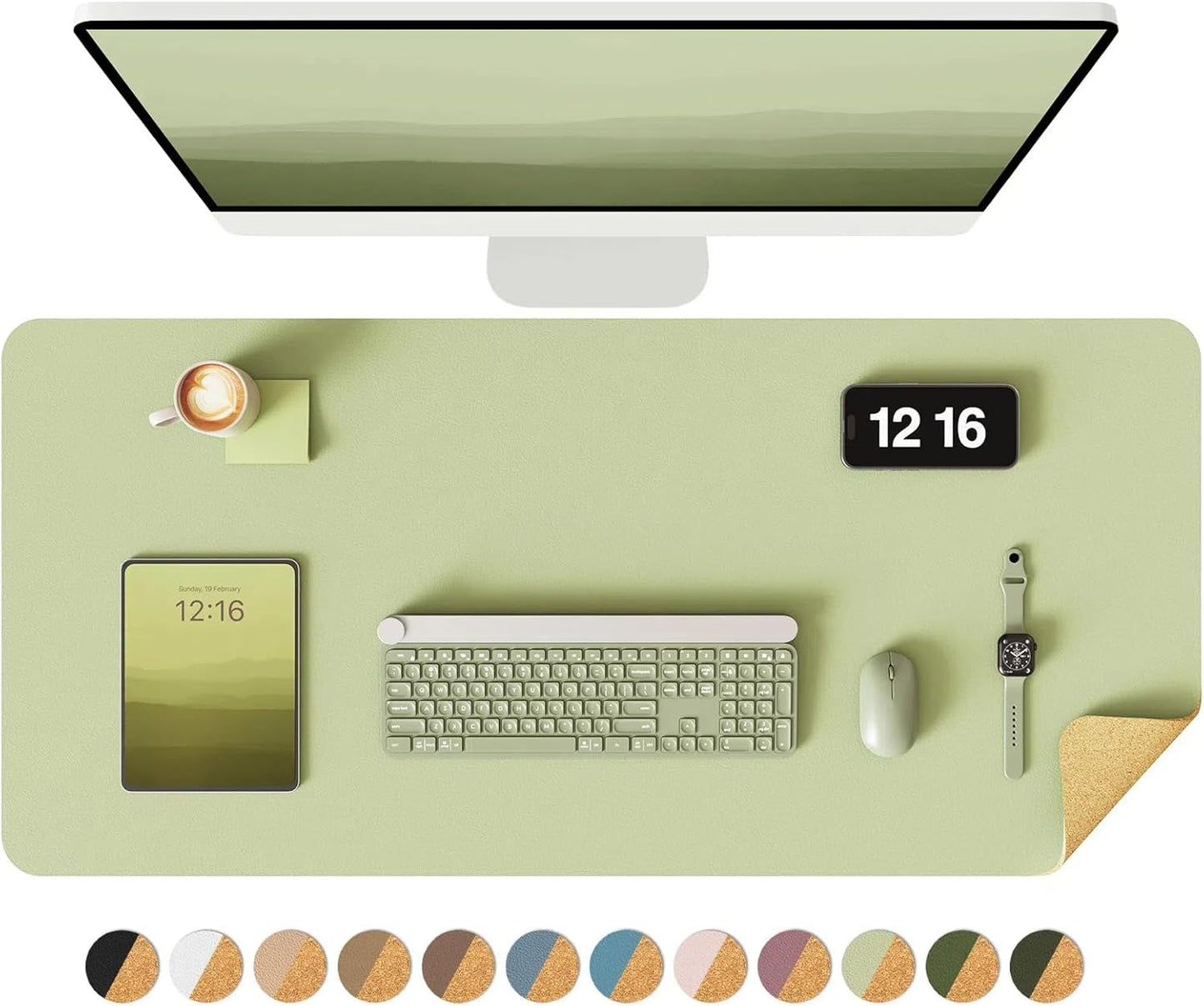 YSAGi Double-Sided Desk Pad, 31.5"x15.7"Leather Desk Mat, Eco Cork Desk Pad Protector,Large Mouse Pad,Waterproof Desk Blotter for Office/Home(Coffee)