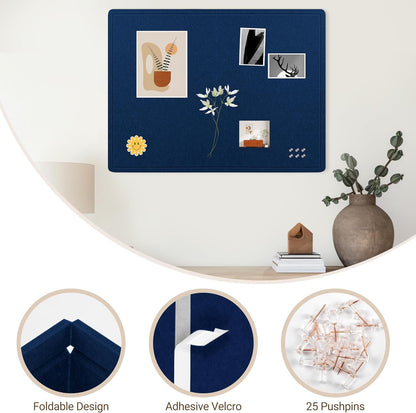 AKTOP Bulletin Board, 24" x 16" Foldable Felt Notice Pin Board for Wall, Decorative CorkBoard Photo Display Board with Self-Adhesive Tape, Vision Board Cork Board Alternative with 25 Pushpins - Latte