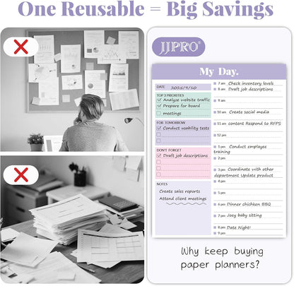 JJPRO Reusable Desktop Daily Planner with Stand,Reusable Time Schedule Board,11"x8.5" Hourly Schedule Dry Erase Board with Time Slots,Desk Hourly Dry Erase Board w/Engineered Wood Stand-Sage Green