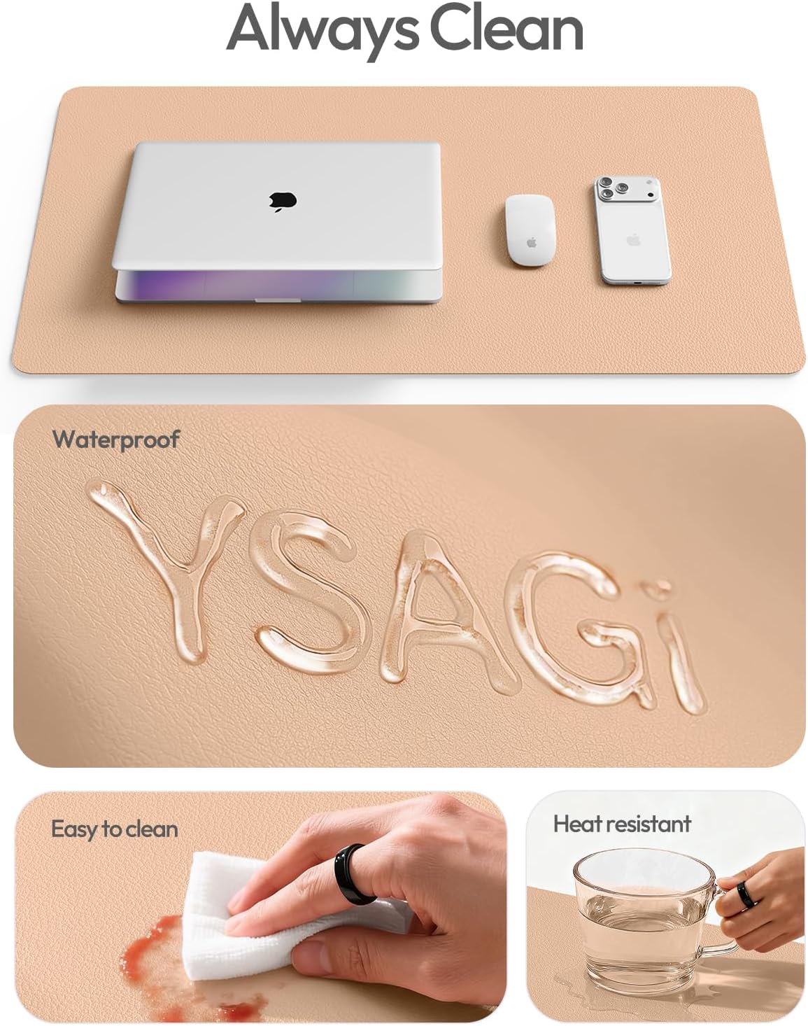 YSAGi Leather Desk Pad Protector, Large Mouse Pad, Non-Slip PU Leather Desk Blotter, Waterproof Writing Pad for Office and Home (31.5" x 15.8", Eggshell) - Colors B
