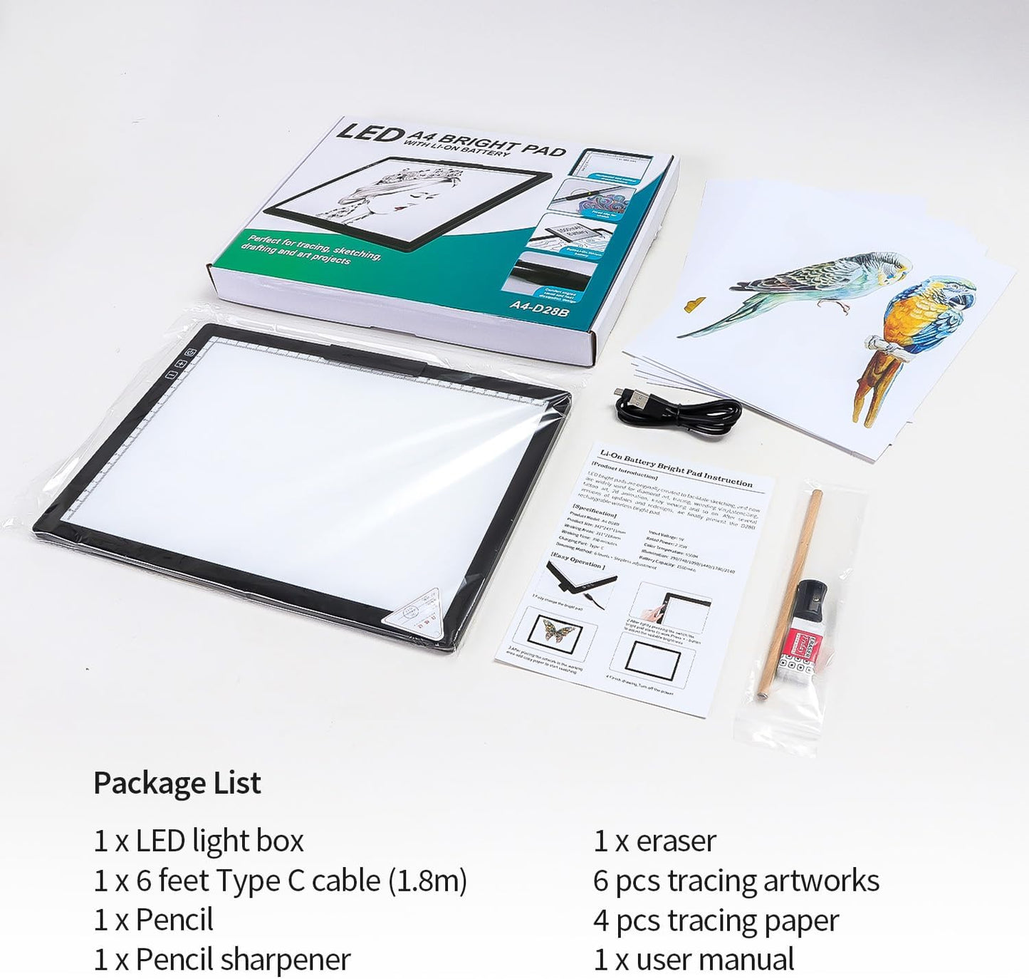 Rechargeable A4 Light Box with Padded Case,led Light pad with Built-in Stand & Clip,6 Levels of Brightness lightbox for tracing,Diamond Painting.Light Table for Artists,Drawing,Sketching,Animation