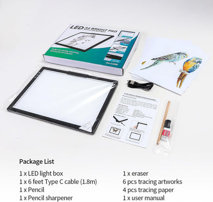 Rechargeable A4 Light Box with Padded Case,led Light pad with Built-in Stand & Clip,6 Levels of Brightness lightbox for tracing,Diamond Painting.Light Table for Artists,Drawing,Sketching,Animation