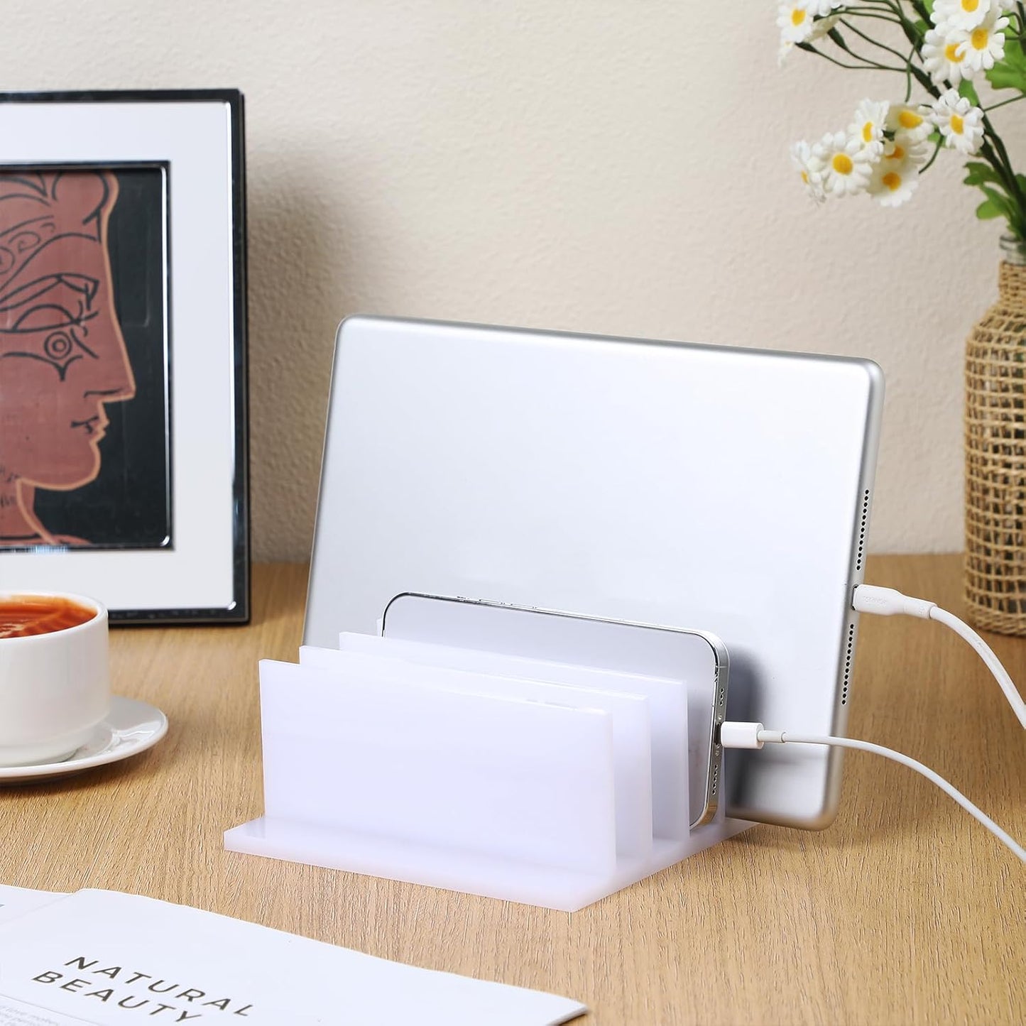 Frienda 1 Piece 4-Compartment Acrylic Vertical Laptop Stand, Can Accommodate with a Thickness of Less Than 2 cm, Fits Most Laptop (Black)
