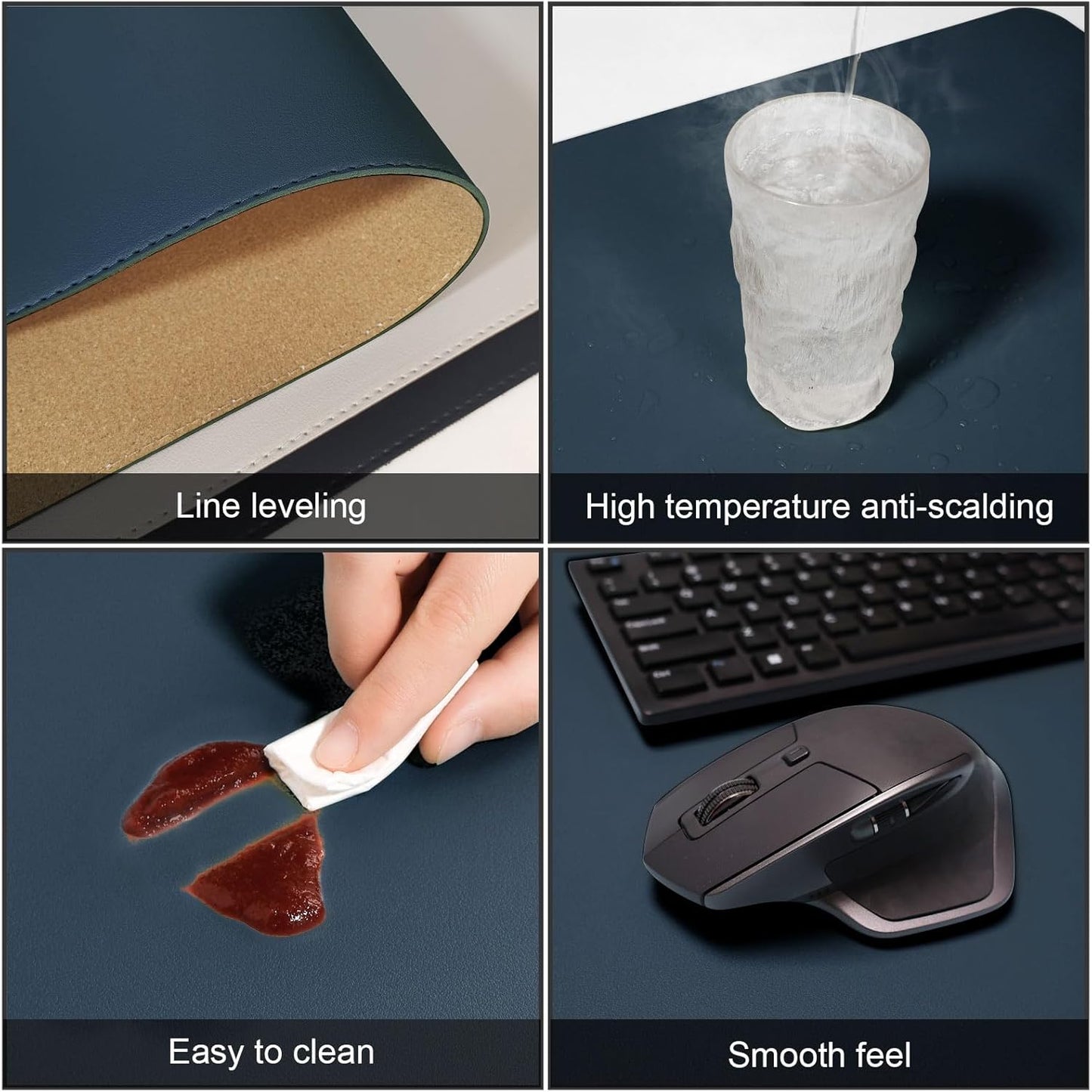 DAWNTREES Dual Sided Desk Mat,Leather Desk Pad,Brown 40"x16",Cork Desk Mat Protector,with PU Leather Valet Tray Organizer,Large Mouse Pad,Desk Writing Pad for Office and Home