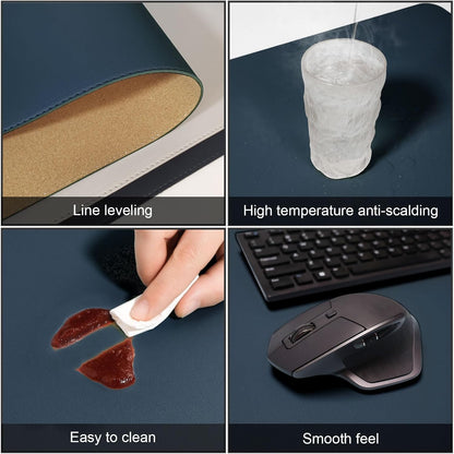DAWNTREES Dual Sided Desk Mat,Leather Desk Pad,Brown 40"x16",Cork Desk Mat Protector,with PU Leather Valet Tray Organizer,Large Mouse Pad,Desk Writing Pad for Office and Home