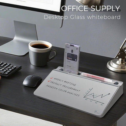 TOWON Small Compact Glass Desktop Whiteboard with Storage – 12 x 7 in Dry Erase Board for Desk, Home Office, School | Includes 5 Markers, Eraser & Holder | Space-Saving Organizer, Aesthetic Rose Gold