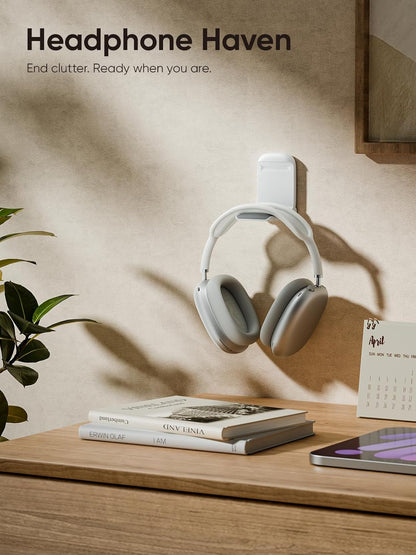 MAMUVIMO Headphone Stand, Headset Stand Foldable ＆ Sticky, Headphone Holder Hook Mount with Non-Slip Silicone, Adhesive Earphone Desk Hanger Clip Space-Saving for Airpods Max, All Earphones- Pink