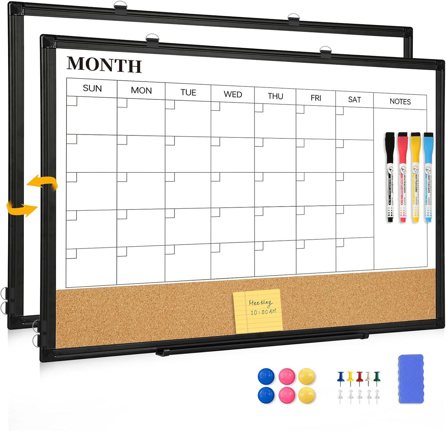 Weekly Calendar Dry Erase Whiteboard for Wall, 24"x18" Magnetic Weekly Planner White Board, Double Sided Hanging Daily Planning Board for Home, Office, School, Kitchen