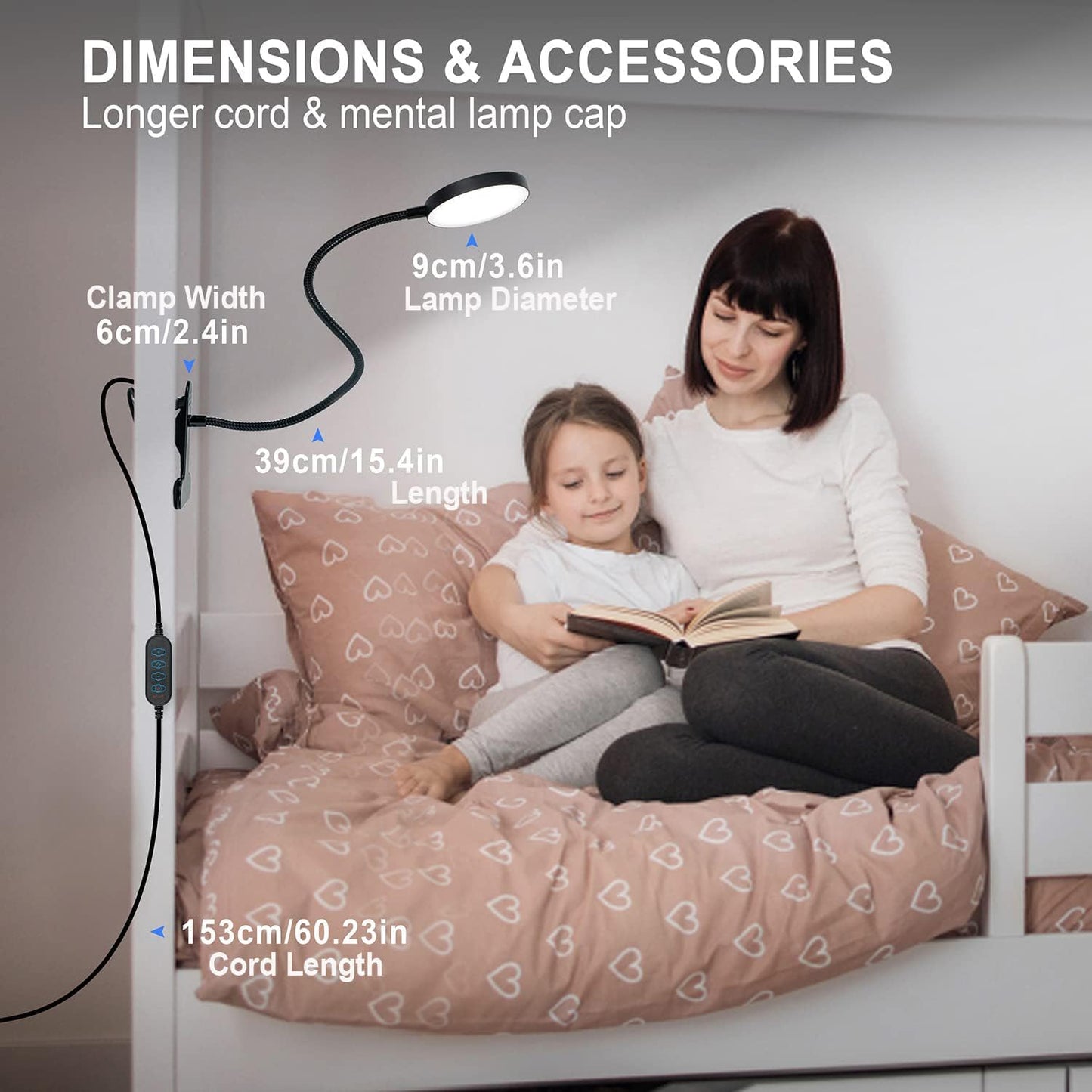 LiFMIRA Clip-on Lamp Reading Light - 5 Color Modes, 10 Brightness Levels, 8W, 66 LED, Eye-Caring Metal Clamp Light with Gooseneck for Bed, Headboard, Desk, Video Conferencing, Makeup