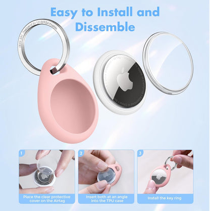 UNBREAKcable AirTag Holder for Apple - 4 Pack Air Tag Case [Fit Tightly Design] [Easy to Install] [Hold Securely] Waterproof TPU Protective Cover with Metal Keychain for Kids,Pet,Luggage,Backpack,Keys